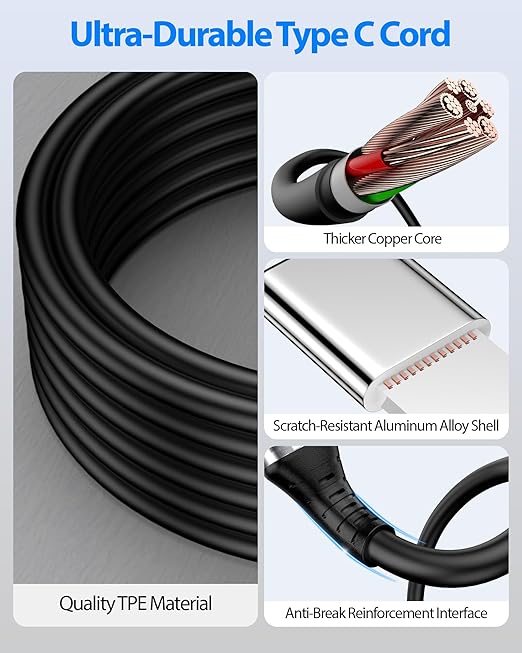 30ft Long USB C Cable to USB A 10W 12W 18W 20W Heavy-Duty Power Extension Cord USBA to USBC Charging for Samsung/Galaxy Note 20 Ultra for Tapo/TP-Link/Xiaomi/Mi/eufy Security CCTV Camera Black