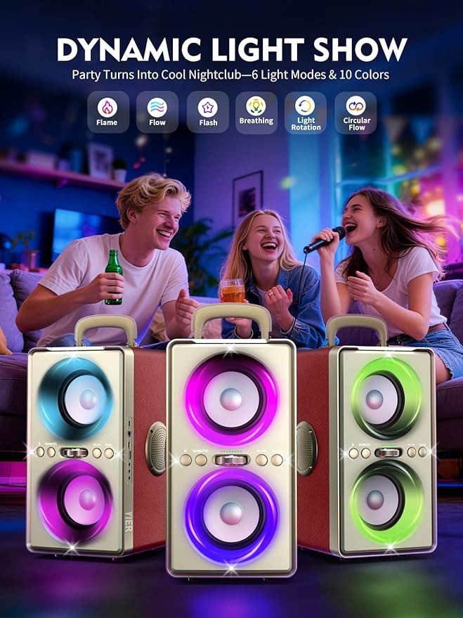 Bluetooth Speaker, 240W Peak Loud Party Speaker with Big Bass, 20H Playtime, TWS, BT5.3, Large Portable Wireless Boom Box with LED Light for Outdoor Backyard Beach Home (Leather Red)