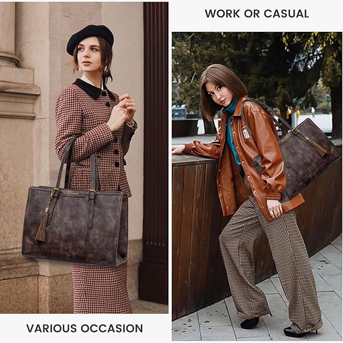 LOVEVOOK Laptop Bag for Women Vintage Leather Laptop Tote 15.6 inch Large Capacity Computer bag with Clutch Purse for Work