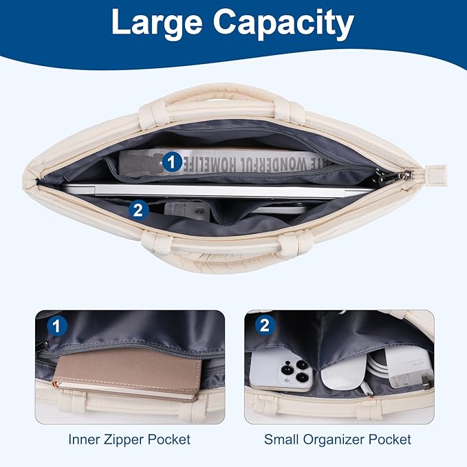 MOSISO 13-14 inch Laptop Case, 13.3 inch Puffy Laptop Sleeve Compatible with MacBook Air 13 13.3 13.6/Pro 13/14, HP Dell ASUS Lenovo, Six Rectangle Quilted Puffer Laptop Carrying Case with Handle,Sand