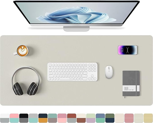 Aothia Double-Sided PU Leather Desk Pad - Non-Slip Large Mouse Pad & Desk Mat for Office, Home - Waterproof, Easy to Clean, Durable Dual-Sided Surface (Wall Gray, 23.6" x 13.7")