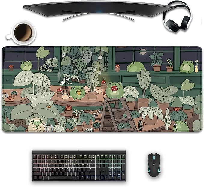 Cute Frog Desktop Mouse Pad Large,Cartoon Frog Desk Pad,Kawaii Green Desk Decor Mat,Desk Mat for Frog Desktop,Keyboard and Mouse Pad,Mouse Pad Mousepad for Computer Office Home Work(27.5X11.8 in)