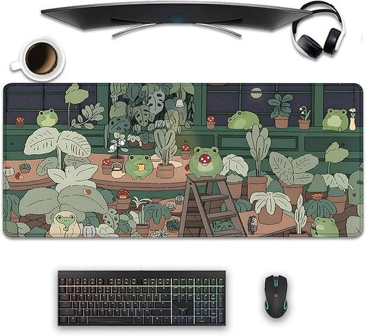 Cute Frog Desktop Mouse Pad Large,Cartoon Frog Desk Pad,Kawaii Green Desk Decor Mat,Desk Mat for Frog Desktop,Keyboard and Mouse Pad,Mouse Pad Mousepad for Computer Office Home Work(27.5X11.8 in)