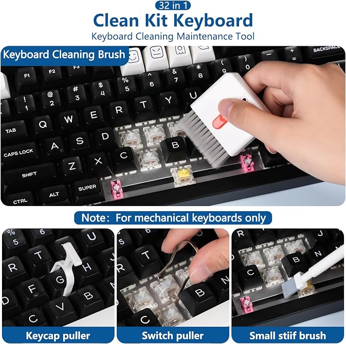 32 in 1 Cell Phone Cleaning kit with Charging Port Cleaner,Stylus Pen,SIM Tool,Keyboard Brush,Speaker Brush,Electronic Cleaning kit for iPhone,AirPods,iPad,Keyboard,MacBook,Earbud,Camera Lens(White) - Image 5