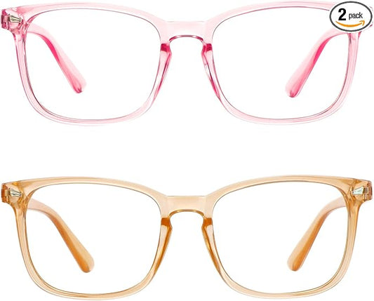 LifeArt 2 Pairs Blue Light Blocking Glasses with Spring Hinge, Computer Reading Glasses, Gaming Glasses, TV Glasses for Women Men (Champagne&Pink, +0.25 Magnification)