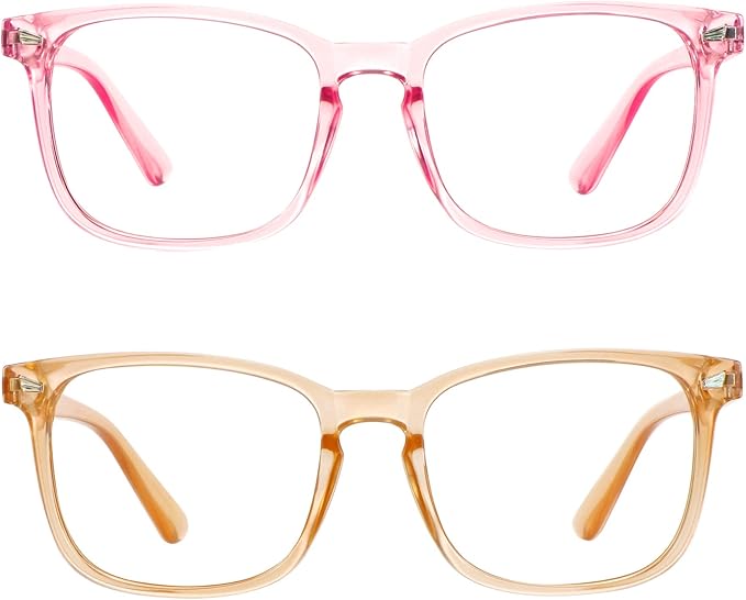 LifeArt 2 Pairs Blue Light Blocking Glasses with Spring Hinge, Computer Reading Glasses, Gaming Glasses, TV Glasses for Women Men (Champagne&Pink, +1.75 Magnification)