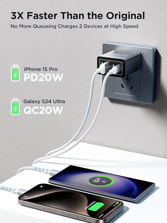 USB C Wall Charger Block, 40W USB C Charger Block QC Wall Plug + PD Power Adapter Multiport Brick Type C Fast Charging Block for iPhone 17 16 15/14 Pro Max/13 Pro/12/11/8, XR/XS/X, Samsung Cube