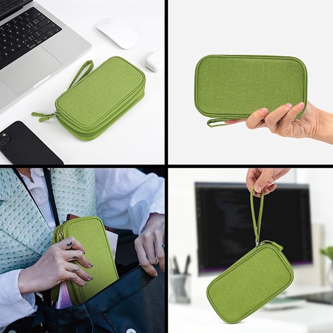Electronic Organizer Travel USB Cable Accessories Bag/Case, Waterproof Electronics Accessories Case Organizer Bag for Cable, Cord, Charger, Phone, Power Bank, Earphone (Grass Green, Large)