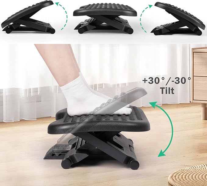 Auslar Foot Rest for Under Desk at Work, Ergonomic Adjustable Foot Rest with Massage Texture Board, Under Desk Foot Stool for Office, Home