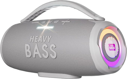 HEAVY BASS Speakers Bluetooth Wireless, 80W Max Loud Portable Speaker with Bass, 20H Playtime, IPX6 Waterproof, Dual Pairing, Gift Ideal for Adults Men Women Teen Boys Girls (Gray, Large)