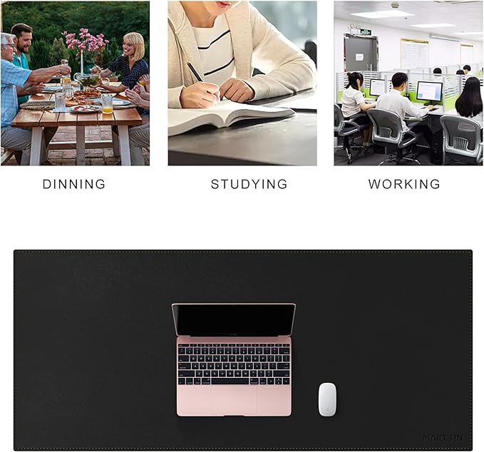 MAIDERN 43.3”x 19.6” Leather Desk Pad XXL, Large Desk Mat, Reversible Cork & Leather Large Mouse pad for Desk, Waterproof Computer Desk Pad for Gaming Home Office (Black) …