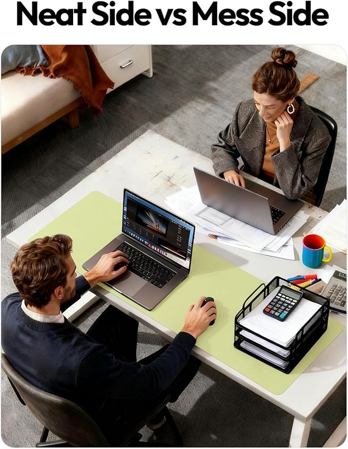 YSAGi Leather Desk Protector, Office Mat, Large Mouse Mat, Non-Slip PU Leather Blotter, Laptop Pad, Waterproof Writing Pad for Office and Home (Peak Green, 47" x 17")