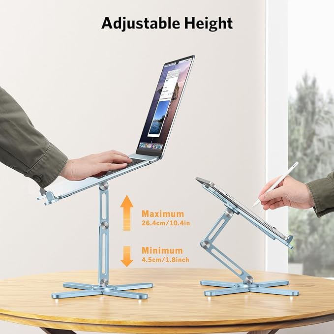 OMOTON 360° Rotating Laptop Stand Riser for Desk, Ergonomic Foldable Computer Stand Adjustable Height Angles for Collaborative Work, Easy Storage Fit Macbooks,All Laptops up to 16 inches,Sky Blue
