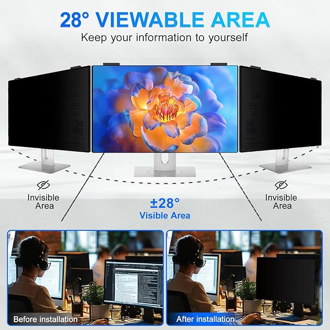 2Pack Magnetic 21.5 Inch Privacy Screen for Computer Monitor 16:9 Aspect Ratio, Hanging Removable Anti-Blue/Glare Protector Film, Anti Spy Desktop Security Private Filter 21.5in