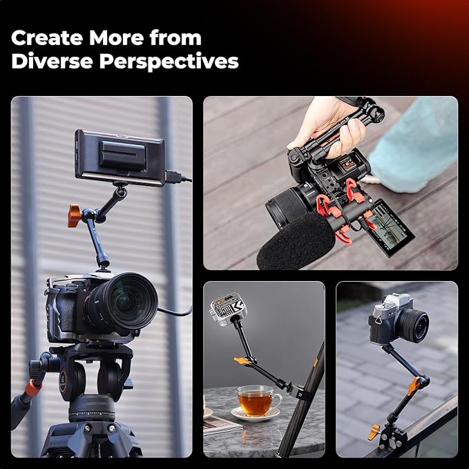 K&F CONCEPT 2-Pack 9.8" Magic Arm, 1/4" Screw Camera Mount Arm 360° Ball Heads for DSLRs, Monitor, Flash, LED Light, Microphone, Camera Cage, Action Camera - Image 5