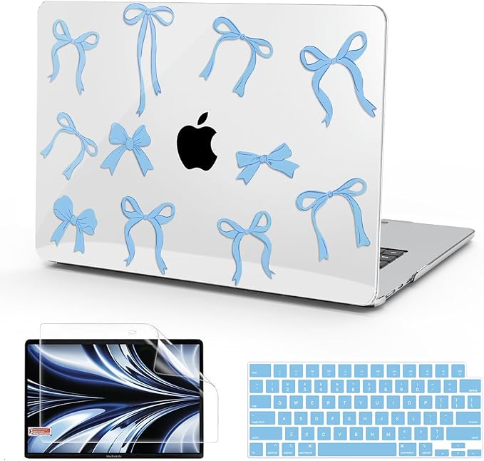 B BELK Compatible with MacBook Air 13 inch Case M5 2026 2025 2024-2022 M4 M3 M2 A3449 A3240 A3113 A2681, Plastic Hard Shell+Keyboard Cover+Screen Protector for MacBook Air 13.6 inch Case, Blue Bow