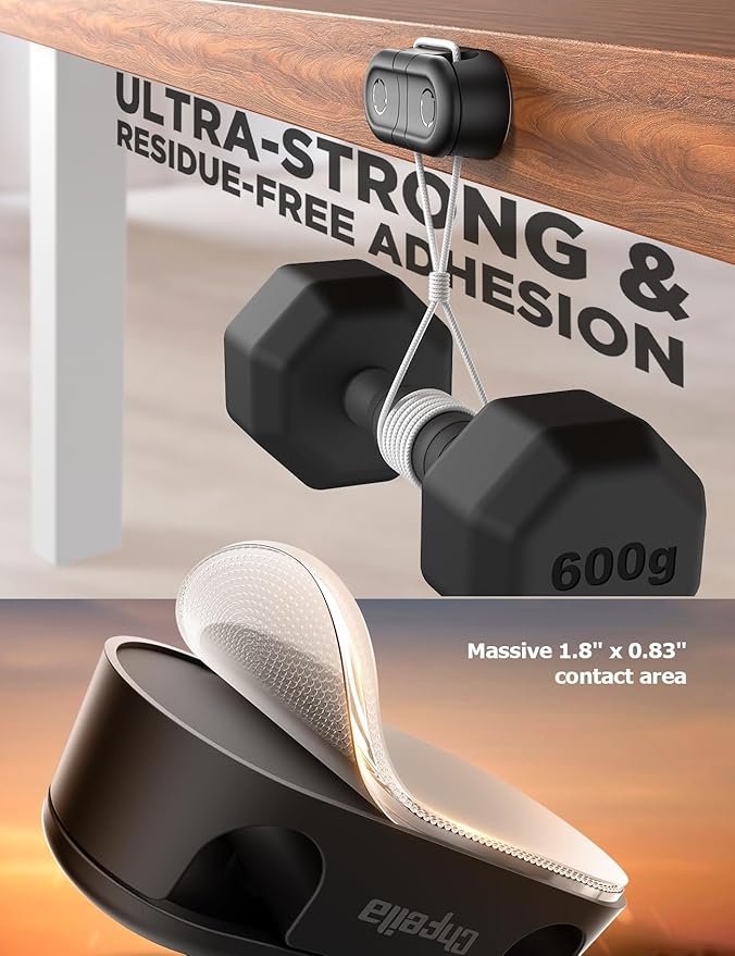 Magnetic Cable Clips - Chfeila 4Pack [Dual Slot] [360??Rotating & Twist-Lock] Cord Management, Adhesive Phone Charging Keeper, Wire Organizer Holder for Nightstand, Home Office Desk Accessories Decor - Image 4