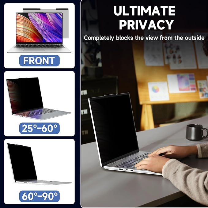 Laptop Privacy Screen 14 Inch 16:10 Aspect Ratio, Removable Laptop Screen Privacy Shield Compatible with Lenovo Hp Dell Acer Asus Thinkpad Envy Xps, Anti Glare Blue Light Computer Filter Protector