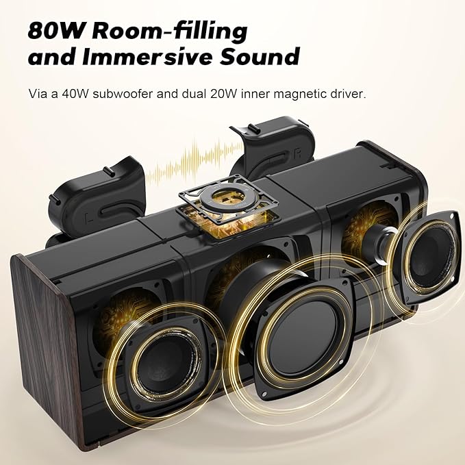 DOSS SoundBox Ultra Bluetooth Speaker with 2.1 Channel Audio, 80W Superior Sound with Deep Bass, Two DSP Technologies, 18H Playtime, BT 5.3, Wireless for Home, Office, Livingroom-Gold