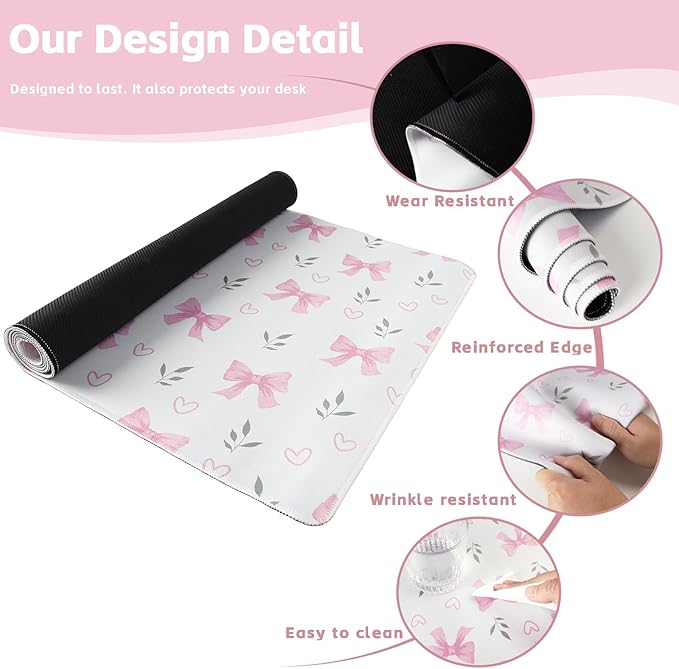 Baziabbo Pink Desk Mat,XXL Extended Big Mouse Pad,Gaming Mousepad with Stitched Edge,Non-Slip Rubber Base Keyboard Desk Pad for Home Office Study Game