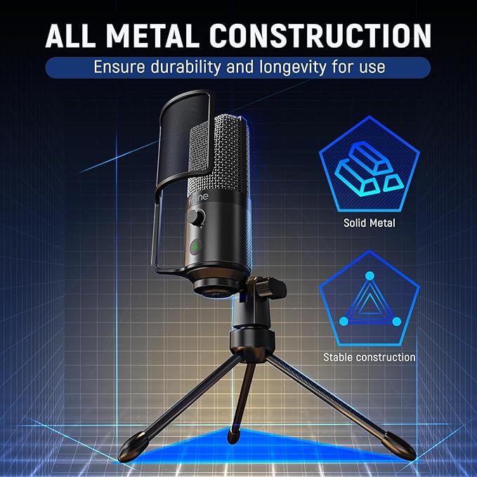 FIFINE Podcast Recording Microphone, PC USB Condenser Microphone for Streaming Vocal Music, Computer Desktop Mic with Mute Button for Windows/Mac OS-K669PRO1