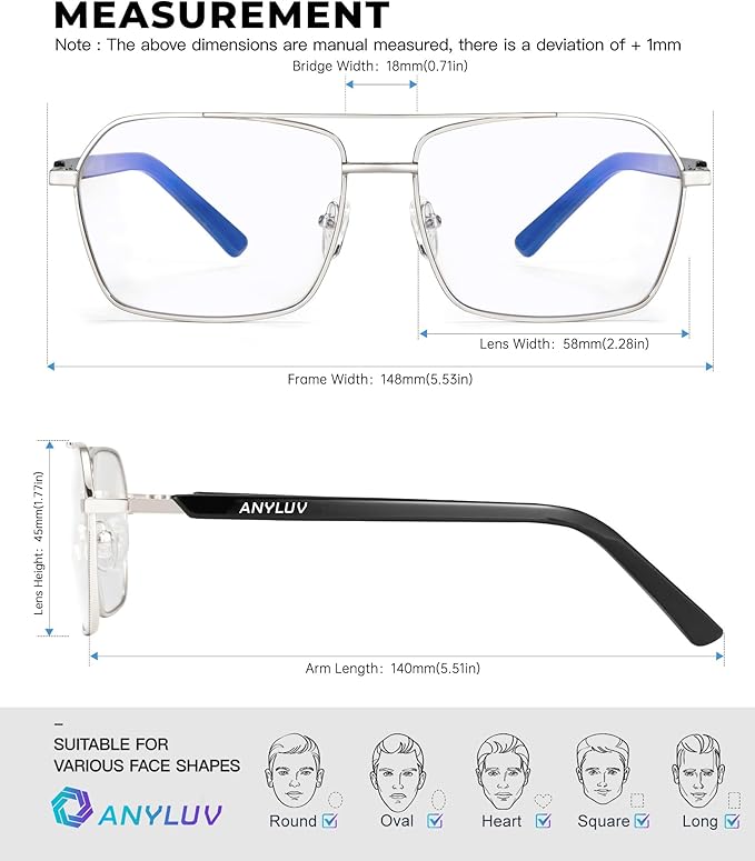 ANYLUV Blue Light Glasses Men/Women, Blue Light Blocking Glasses, Computer Screen Blocker Eyes Protection Glasses