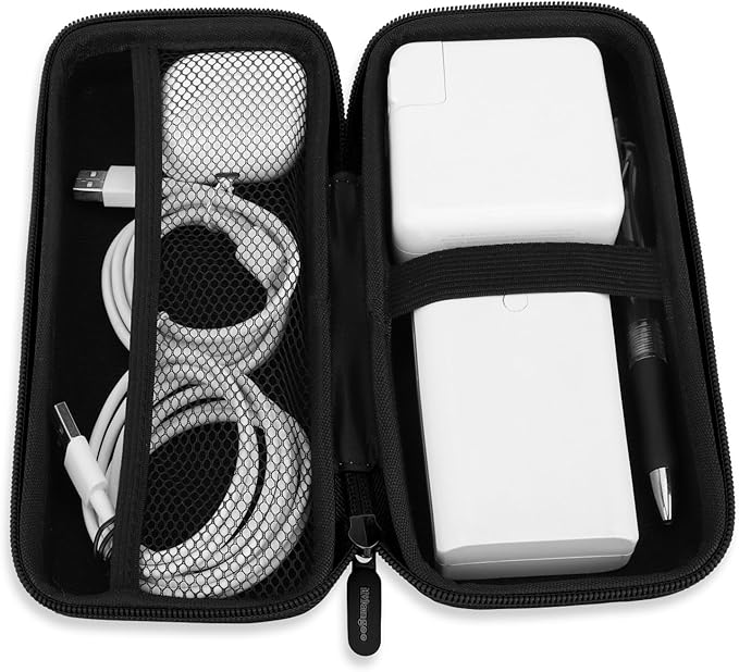 iMangoo Travel Essential Electronics Organizer Charger Case, Shockproof Dual Zipper Power Bank Cables Tech Accessories Pouch Purse, Men & Women Travel Must Have Storage Bag, 8.5x4.5x2 inch Black