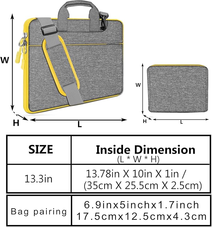 Hseok Laptop Shoulder Bag 13-14 inch Shockproof Water-Resistant HandBag with Small Case Compatible with MacBook Pro/Neo 14" M5/M4/M3/M2/M1, Mac Air/Pro 13.3", XPS 13/14, Most 13"-14" PC,Gray-yellow