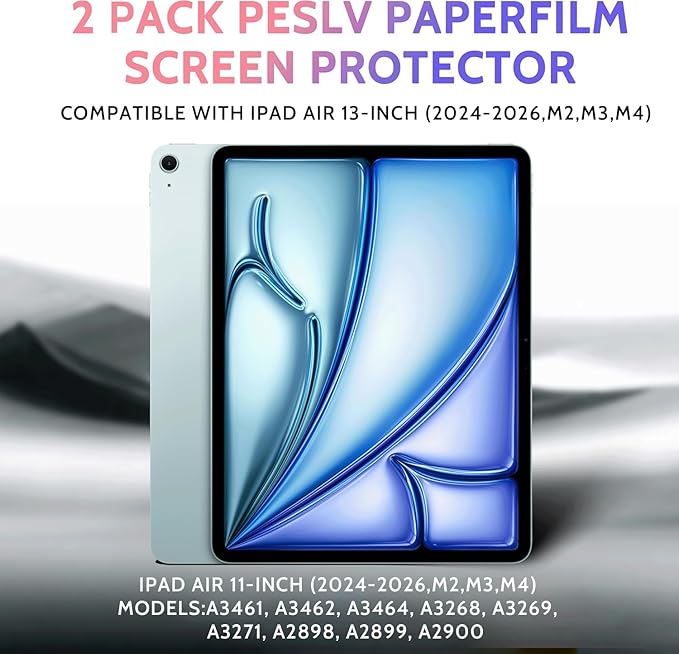 Peslv 2 Pack Like Paper Screen Protector for iPad Air 13 Inch (2024-2026, M2 M3 M4), Matte Anti Glare PET Film/Blue Light Filter Eye Protection Cover/Drawing & Writing Feel Like on Paper