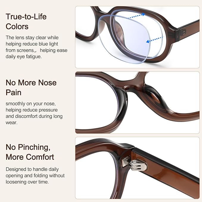 Dollger Blue Light Glasses for Women Oversized Oval Fashion Computer Glasses Retro Chunky Frame Clear Lens