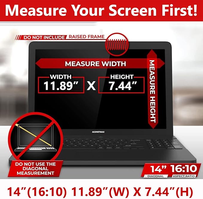 14 Inches Magnetic Privacy Screen Filter for Laptop Widescreen 16:10 Monitor | Computer Privacy Shield | Anti Glare & Blue Light Filter | UV & Eye Protection | Anti Spy | Anti-Scratch Protector