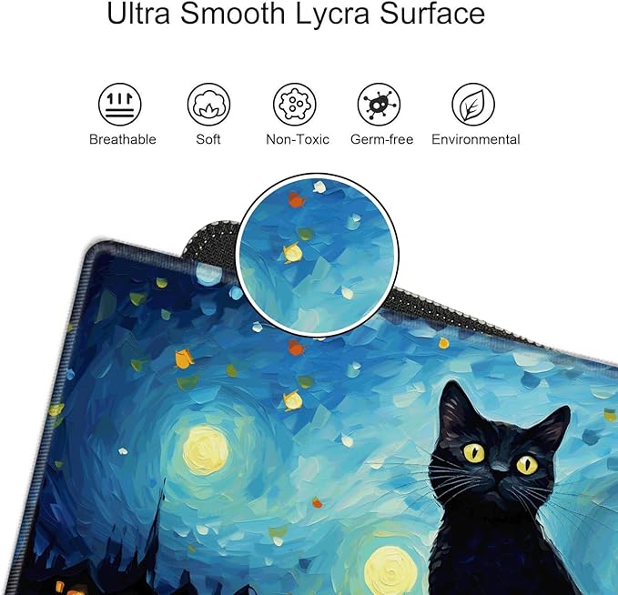 Large Mouse Pad Gaming Desk Mat Black Cat Mousepad XXL 31.5''X15.75'' Desk Pad Extended Mouse Mat of Girl Desktop Computer with Coaster