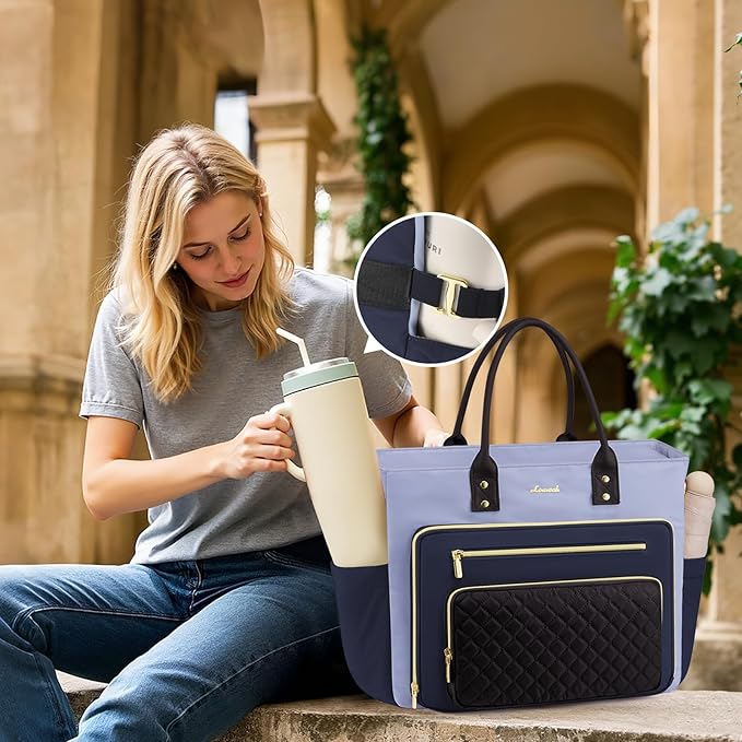 LOVEVOOK Teacher Tote Bag for Women Work, Laptop Bag With Large Cup Holder, Nurse Bags Professional Computer Briefcase, Business Large Purses Handbag, Diaper Bag Mother Gift, 15.6 Inch