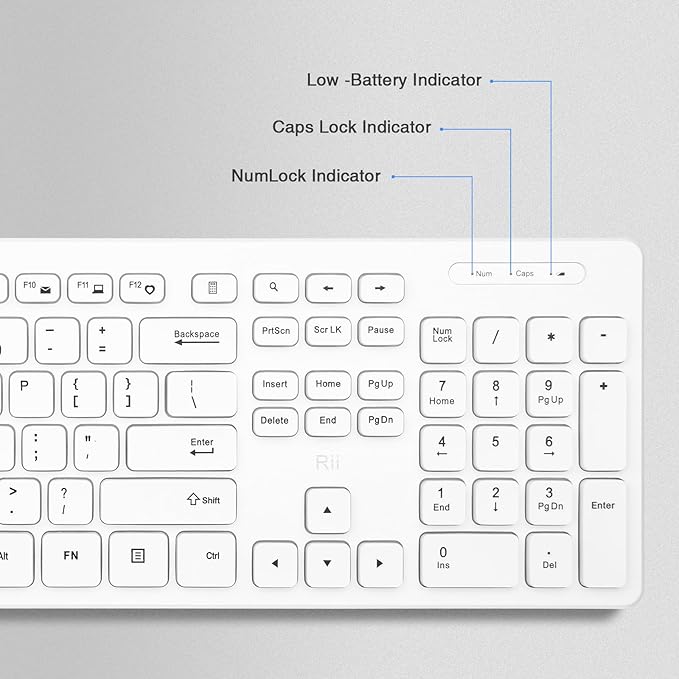 Wireless Keyboard and Mouse Combo - Rii Standard Office PC Keyboard and Optical Wireless Mice (White)