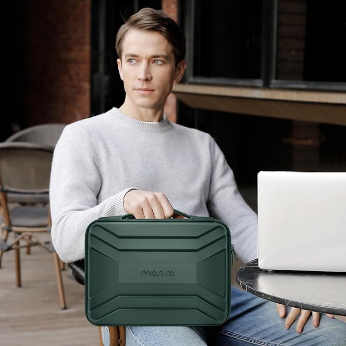 MOSISO 15-16 inch Laptop Hard Case, 15.6 inch Waterproof Shockproof Computer Bag Compatible with MacBook HP Dell, Symmetrical Trapezoid EVA Carrying Laptop Sleeve Hard Shell with Handle, Emerald Green