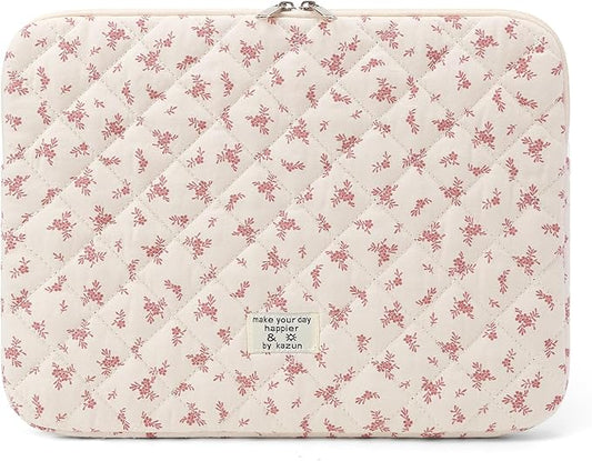 Puffy Laptop Sleeve 13-15.6 Inch Cute Quilted Laptop Protective Case Padded Floral Computer Sleeve for MacBook (A-Pink, 11 Inch)