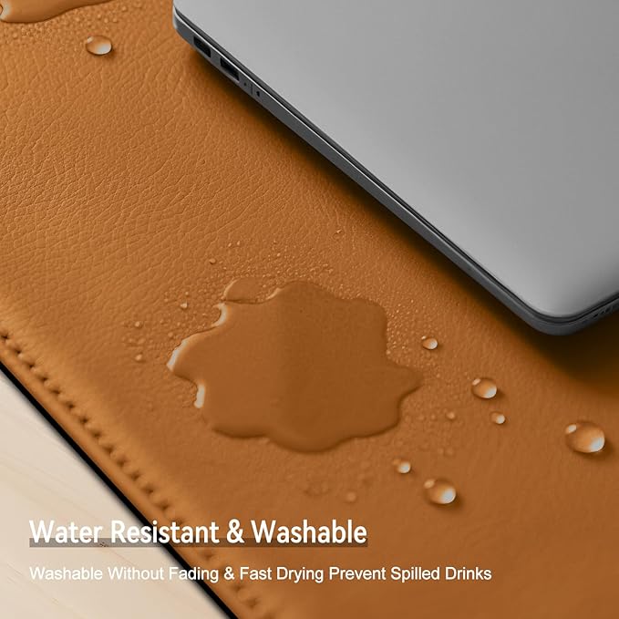 Dual Sided Leather Desk Mat - Waterproof Desk Pad - Ideal for Large Mouse Pad and Desk Mats on Top of Desks (Brown, 25"*13")