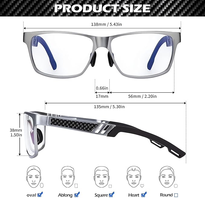 ANYLUV Blue Light Blocking Glasses Men Computer Gaming Glasses Lightweight Al-Mg Metal Anti Eyestrain Eye Protection