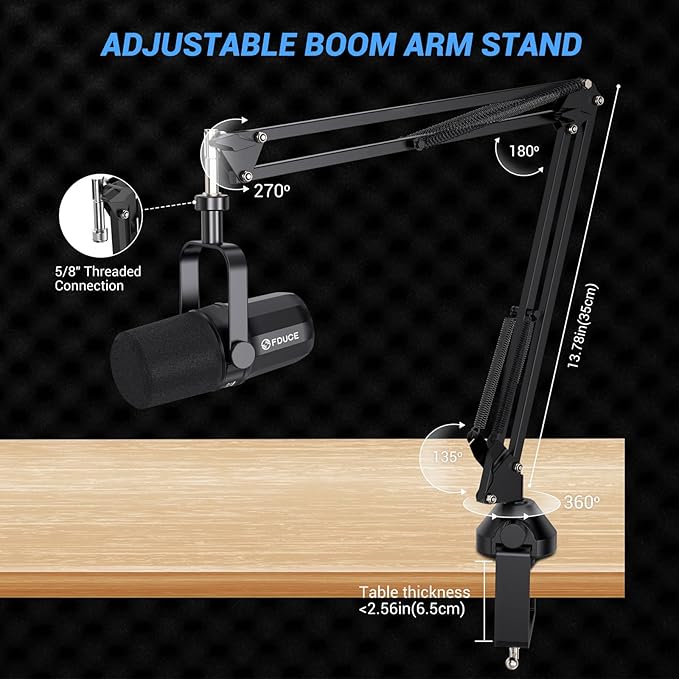 FDUCE XLR Dynamic Microphone for Vocal Recording, Podcasting, Gaming, Live Streaming&Broadcasting, All Metal Cardioid Mic, Voice-Isolating Technology, with Boom arm SL40X+