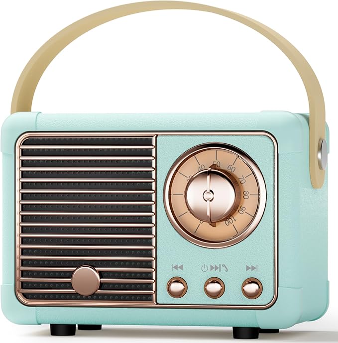 Retro Mini Speaker Vintage Decor Aesthetic Portable Wireless Speaker Built-in Mic Best Birthday Gifts Ideas Teenage,Boys,Men,Him Old Fashion Style for Home,Office,Bookshelf,Kitchen,Bedroom(Blue)