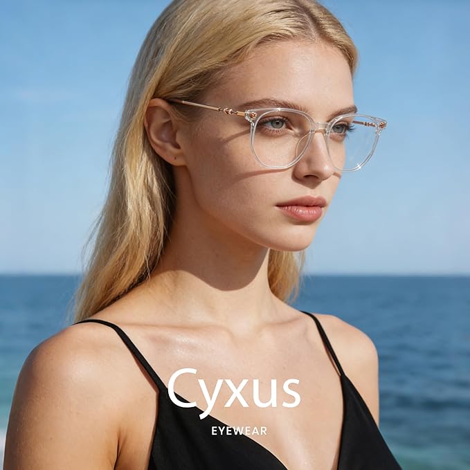 Cyxus Retro Blue Light Glasses Men - Square TR90 Metal Blowline Frame Stylish Trendy for Computer Daily Work 8252