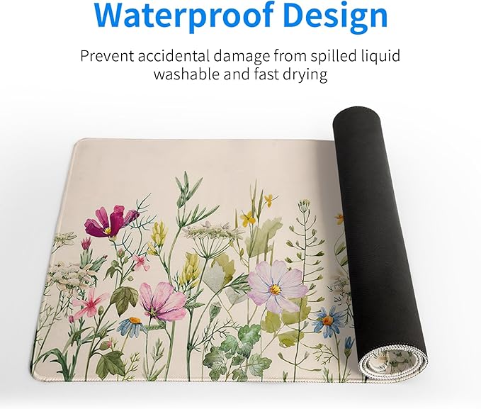 Flower Gaming Mouse Pad Large Mouse Pad for Keyboard and Mousepad Desk Mat with 3mm Non-Slip Base and Stitched Edge for Gaming and Office Computer Mat Protector Mat 27.6x11.8 Inch