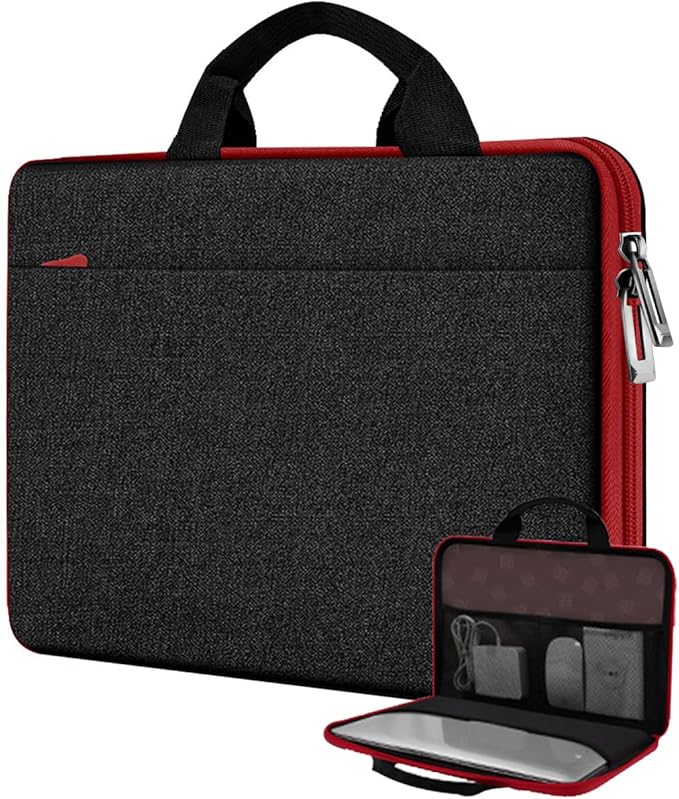 Hseok Laptop Case 13.3-14 inch Sleeve, TSA Computer Handbag Water-Resistant and Shockproof Bag Compatible with MacBook Pro/Neo 14", Mac Air/Pro 13.3" and 13"-14" Notebooks Chromebooks,Black-red