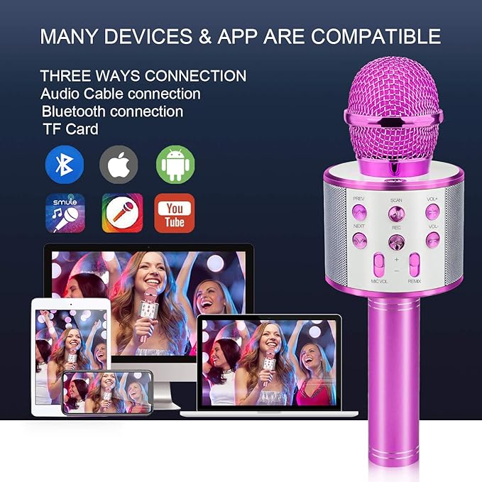 Popular Toys for 4-12 Year Old Girls, Wireless Bluetooth Microphone for Kids Music Toy for 5-11 Year Old Kids Girl Party Gift Age 4-12 Girl