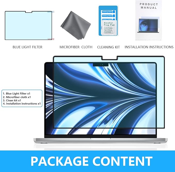 FILMEXT Macbook Pro 16 inch Screen Protector M5 M4 M3 M2 M1 2026-2021 Model A3403 A3186 A2991 A2780 A2485,Bubble Free Blue Light Screen Filter for Macbook Pro 16.2"-Eye Care/Anti-Glare-Matte