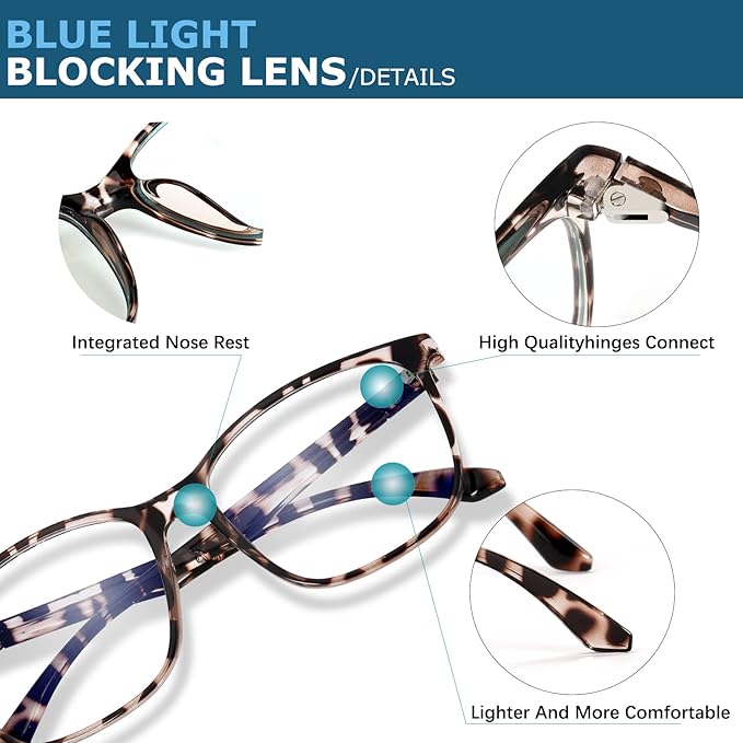Oilway Blue-Light Blocking Glasses Computer Reading/Gaming/TV/Phones Glasses Fashion Anti Eyestrain Glasses for Women Men（D6 Gray + Transparent + Douhua）