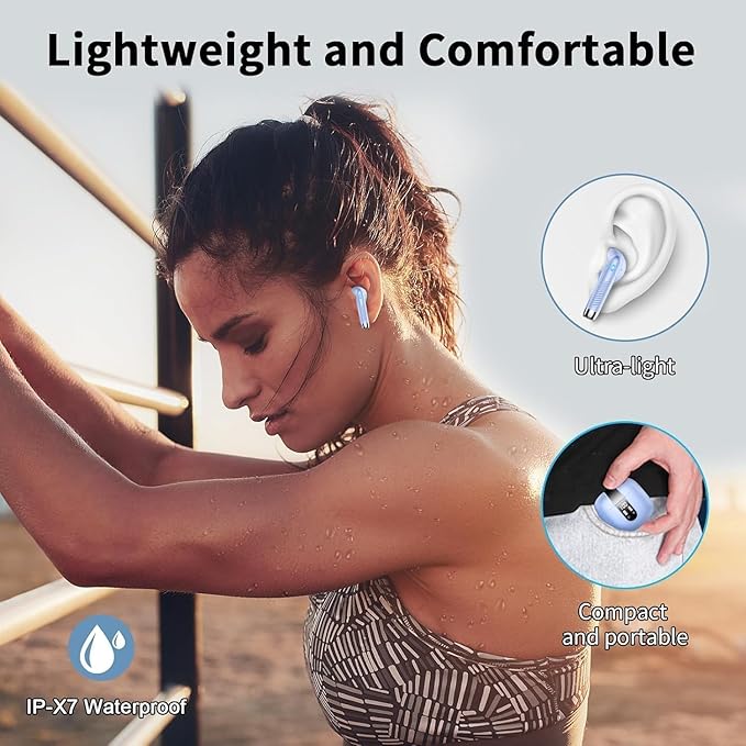 Wireless Earbuds, Bluetooth Headphones V5.4 Stereo Bass Ear Buds with ENC Noise Cancelling Mics,56H Bluetooth Earbuds with LED Display Charging Case, IP7 Waterproof Earphones for Android iOS【Mini】