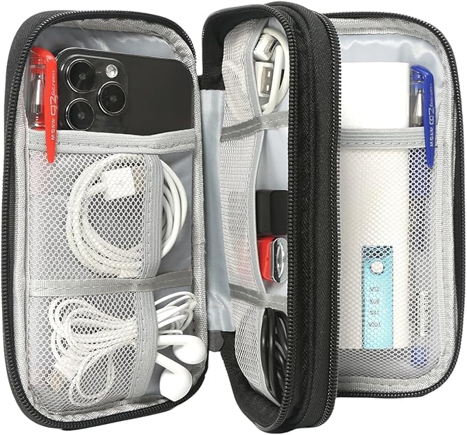 Electronics Organizer Travel Bag, Small Cable Organizer Case Waterproof Accessories Pouch, Travel Electronic Carrying Case for Cord, Charger, Phone, USB, Power Bank, Earphone (Black, Medium)