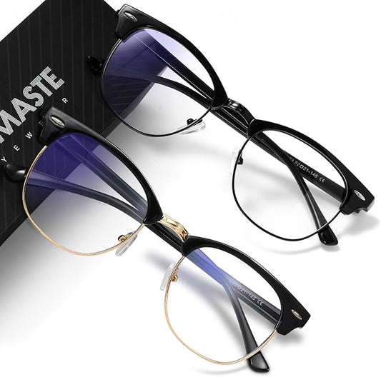 Blue Light Blocking Glasses Vintage Half Frame UV Clear Lens Anti Eyestrain Computer Gaming Glasses for Women Men (E-black Gold +bright Black)