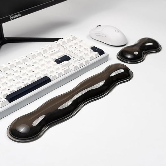 Ergonomic Silicone Gel Keyboard and Mouse Wrist Rest Set – Clear Wrist Rest for Keyboard 60%/68%/75%, Comfort & Support for Typing and Gaming(Grey)